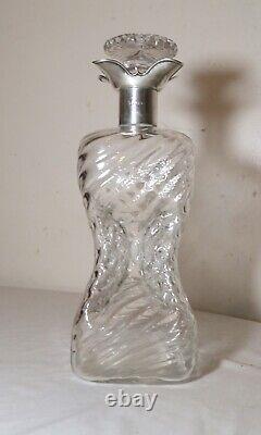 Antique Latham & Morton blown glass sterling silver glug glug liquor decanter