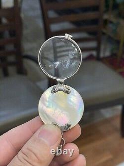 Antique Magnifying Glass Quizzer in Sterling Silver and Mother of Pearl