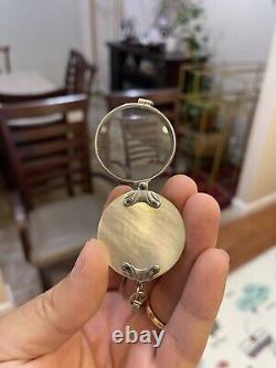 Antique Magnifying Glass Quizzer in Sterling Silver and Mother of Pearl