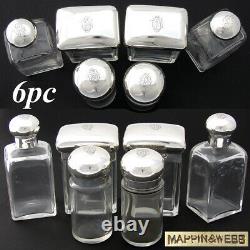 Antique Mappin & Webb Sterling Silver & Cut Glass 6pc Vanity Set, Jars, Perfume