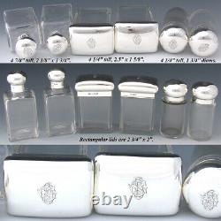 Antique Mappin & Webb Sterling Silver & Cut Glass 6pc Vanity Set, Jars, Perfume