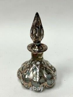 Antique Melon Shaper Glass Perfume Bottle Sterling Silver Overlay