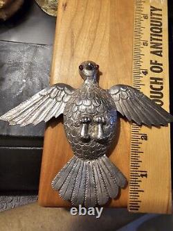 Antique Mexican Sterling Silver Large Huge Bird Pin Pendant Glass Eyes