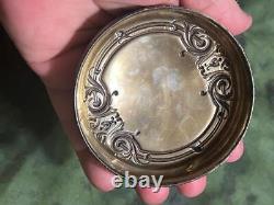 Antique Old Art Nouveau Sterling Silver Lid Cut Glass Vanity Dressing Powder Jar