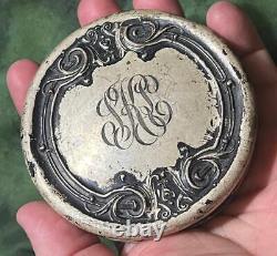 Antique Old Art Nouveau Sterling Silver Lid Cut Glass Vanity Dressing Powder Jar