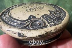 Antique Old Art Nouveau Sterling Silver Lid Cut Glass Vanity Dressing Powder Jar
