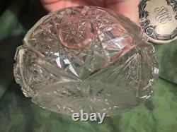 Antique Old Art Nouveau Sterling Silver Lid Cut Glass Vanity Dressing Powder Jar