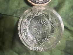 Antique Old Art Nouveau Sterling Silver Lid Cut Glass Vanity Dressing Powder Jar