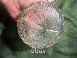 Antique Old Art Nouveau Sterling Silver Lid Cut Glass Vanity Dressing Powder Jar
