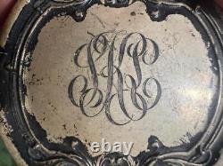 Antique Old Art Nouveau Sterling Silver Lid Cut Glass Vanity Dressing Powder Jar
