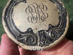 Antique Old Art Nouveau Sterling Silver Lid Cut Glass Vanity Dressing Powder Jar