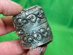 Antique Ornate Sterling Silver Cased Glass Hinged Lidded Container Unidentified