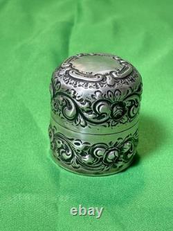 Antique Ornate Sterling Silver Cased Glass Hinged Lidded Container Unidentified