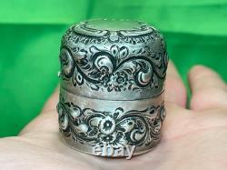 Antique Ornate Sterling Silver Cased Glass Hinged Lidded Container Unidentified