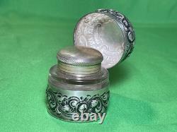 Antique Ornate Sterling Silver Cased Glass Hinged Lidded Container Unidentified