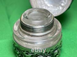Antique Ornate Sterling Silver Cased Glass Hinged Lidded Container Unidentified