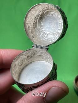 Antique Ornate Sterling Silver Cased Glass Hinged Lidded Container Unidentified