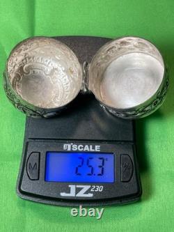 Antique Ornate Sterling Silver Cased Glass Hinged Lidded Container Unidentified