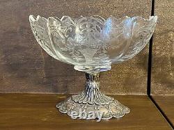 Antique Pair Etched Glass With Sterling Silver Base Compote (Sterling-260grams)