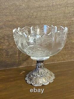 Antique Pair Etched Glass With Sterling Silver Base Compote (Sterling-260grams)