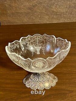 Antique Pair Etched Glass With Sterling Silver Base Compote (Sterling-260grams)