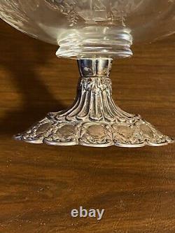 Antique Pair Etched Glass With Sterling Silver Base Compote (Sterling-260grams)