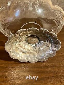 Antique Pair Etched Glass With Sterling Silver Base Compote (Sterling-260grams)