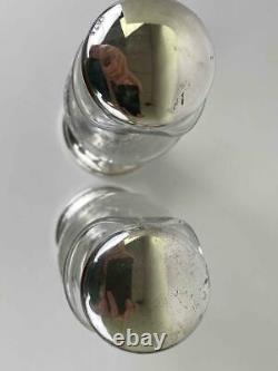 Antique Pair Sheridan Sterling Silver Etched Glass Oil Vinegar Cruets Bottles