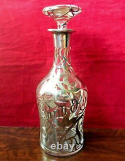 Antique Penna Rye Sterling Silver Filigree Overlay Glass Whiskey Decanter Bottle