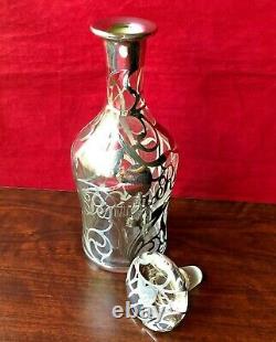 Antique Penna Rye Sterling Silver Filigree Overlay Glass Whiskey Decanter Bottle