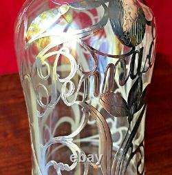 Antique Penna Rye Sterling Silver Filigree Overlay Glass Whiskey Decanter Bottle