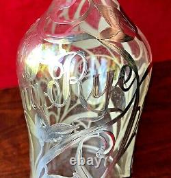 Antique Penna Rye Sterling Silver Filigree Overlay Glass Whiskey Decanter Bottle