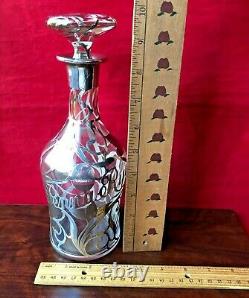 Antique Penna Rye Sterling Silver Filigree Overlay Glass Whiskey Decanter Bottle