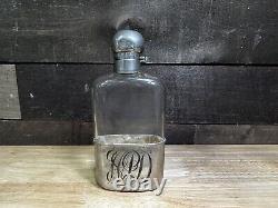 Antique Pennsylvania Railroad Sterling Silver Glass Flask