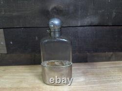 Antique Pennsylvania Railroad Sterling Silver Glass Flask