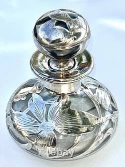 Antique Perfume Bottle Art Nouveau Sterling Silver Overlay