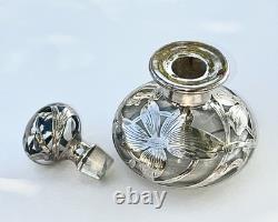 Antique Perfume Bottle Art Nouveau Sterling Silver Overlay