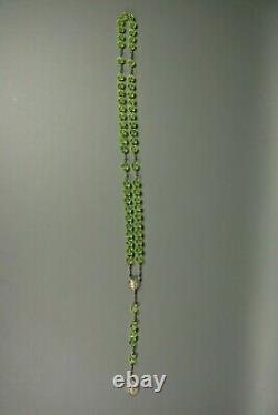 Antique Rare French Uranium Vaseline Glass Rosary Beads Necklace Sterling Silver