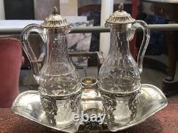 Antique Rare Sterling Silver Glass Oil Cruet Set French Silverware Circa 1780s