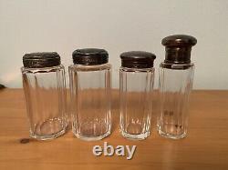 Antique Ribbed Glass Lot Sterling Silver Cap Perfume Bottle / Jars Birmingham UK