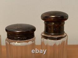 Antique Ribbed Glass Lot Sterling Silver Cap Perfume Bottle / Jars Birmingham UK