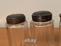 Antique Ribbed Glass Lot Sterling Silver Cap Perfume Bottle / Jars Birmingham UK