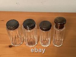 Antique Ribbed Glass Lot Sterling Silver Cap Perfume Bottle / Jars Birmingham UK