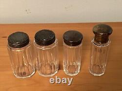 Antique Ribbed Glass Lot Sterling Silver Cap Perfume Bottle / Jars Birmingham UK