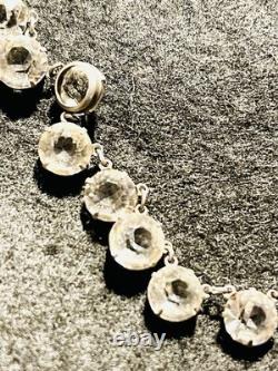 Antique Rivière Clear Czech Glass Necklace Sterling Silver Choker Art Deco 16