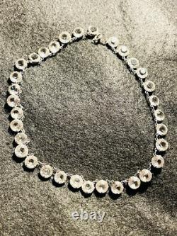 Antique Rivière Clear Czech Glass Necklace Sterling Silver Choker Art Deco 16