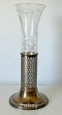 Antique Robert Wallace Sterling Silver & Cut Glass Bud Vase #C1492 Floral Etched