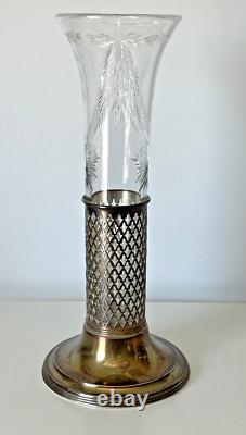 Antique Robert Wallace Sterling Silver & Cut Glass Bud Vase #C1492 Floral Etched