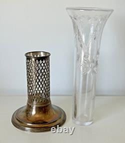 Antique Robert Wallace Sterling Silver & Cut Glass Bud Vase #C1492 Floral Etched