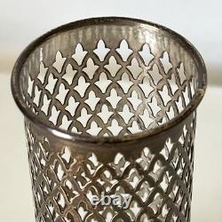 Antique Robert Wallace Sterling Silver & Cut Glass Bud Vase #C1492 Floral Etched